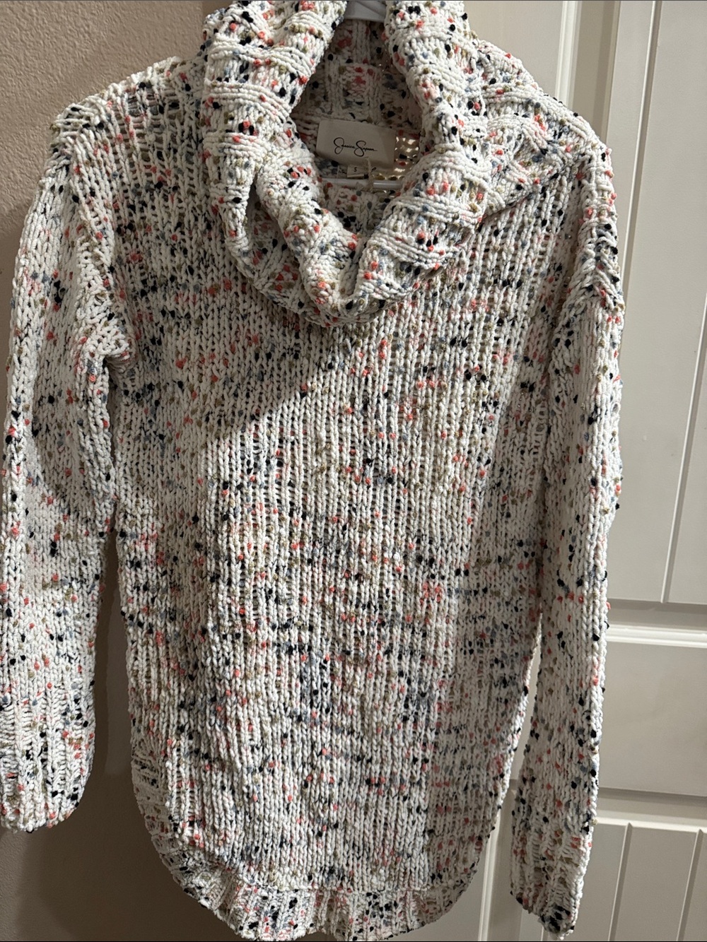 Jessica Simpson Ivory Speckled Cowl Neck Sweater
